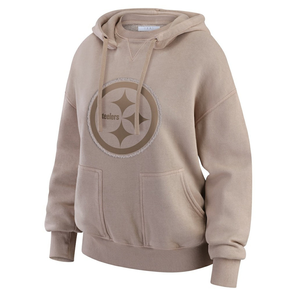 Pittsburgh Steelers WEAR by Erin Andrews Women's Washed Pullover Crewdie Tan