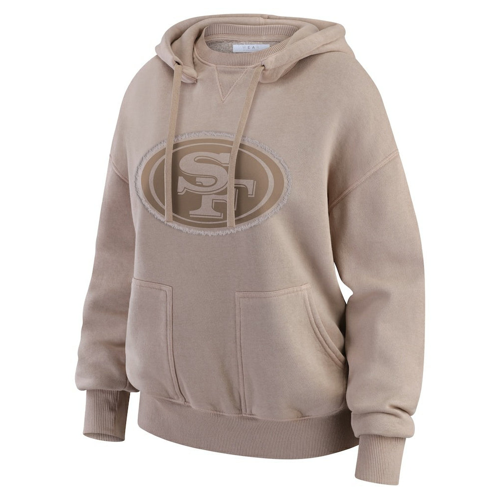 San Francisco 49ers WEAR by Erin Andrews Women's Washed Pullover Crewdie Tan