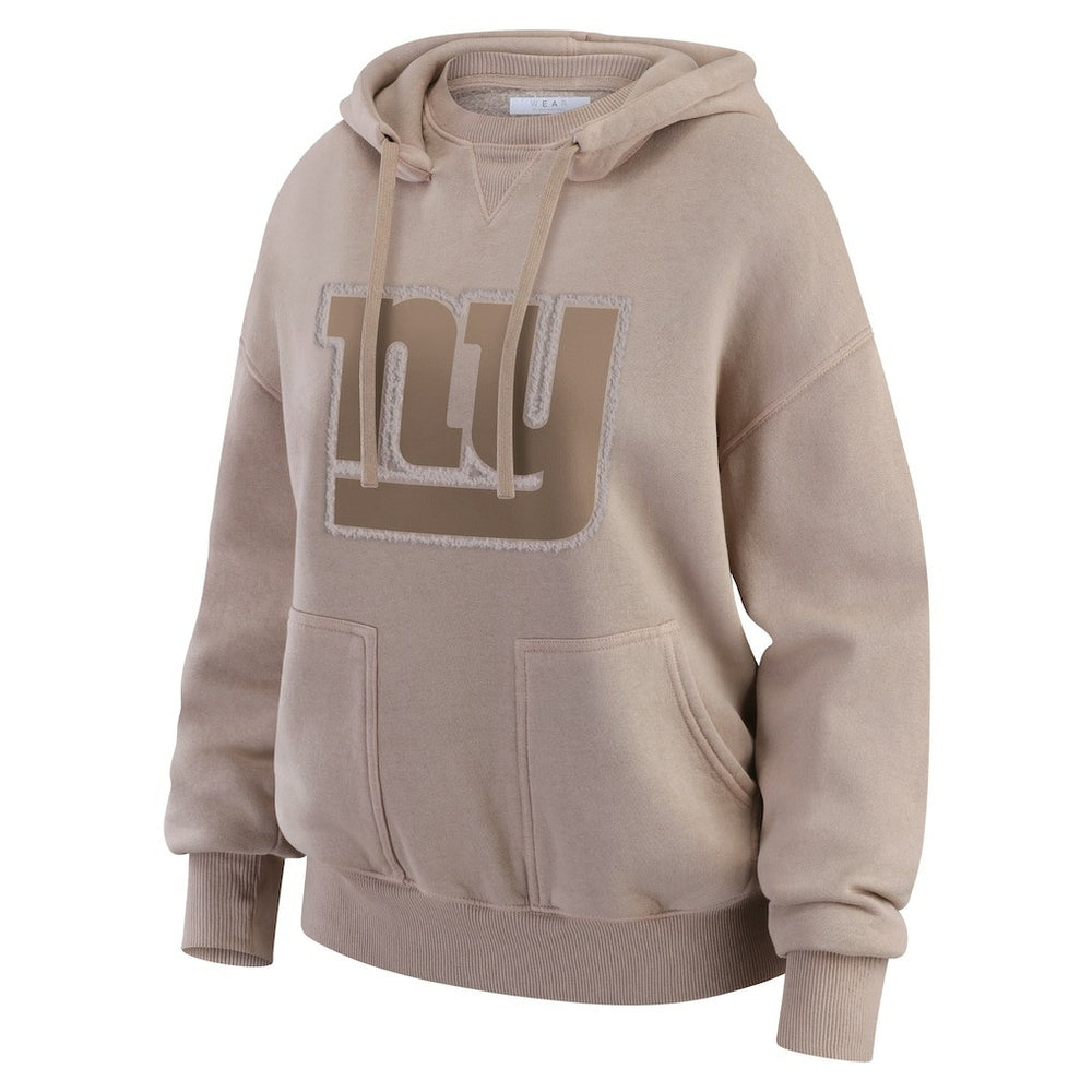 New York Giants WEAR by Erin Andrews Women's Washed Pullover Crewdie Tan