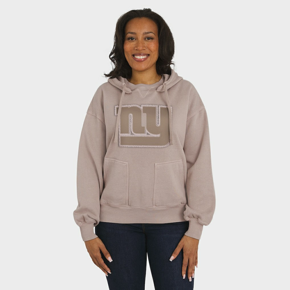 New York Giants WEAR by Erin Andrews Women's Washed Pullover Crewdie Tan
