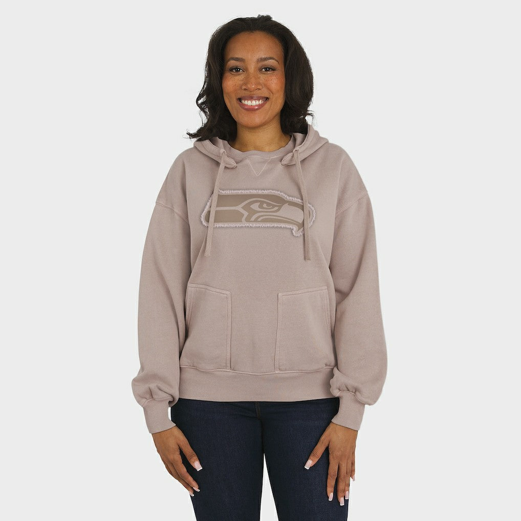 Seattle Seahawks WEAR by Erin Andrews Women's Washed Pullover Crewdie Tan
