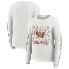 Washington Commanders WEAR by Erin Andrews Women's Graphic Waffle Long-Sleeve T-Shirt White