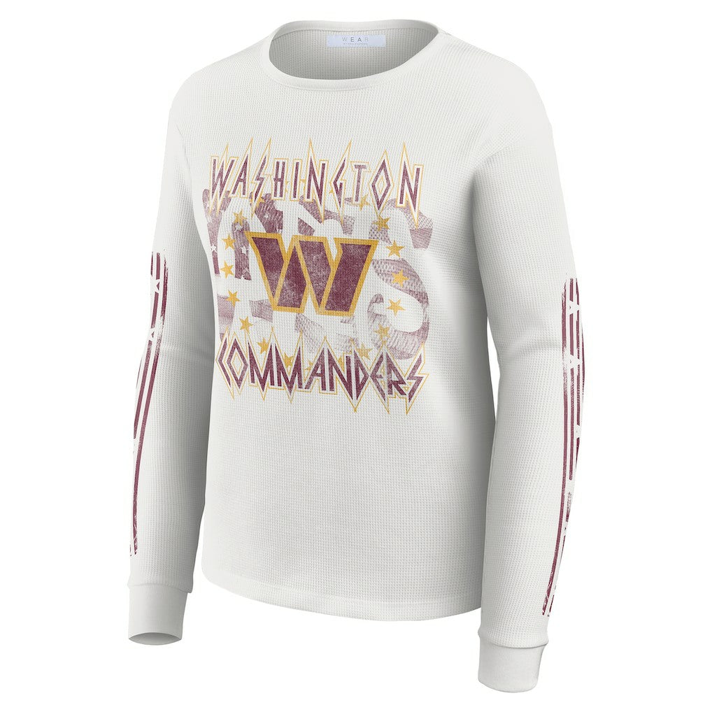 Washington Commanders WEAR by Erin Andrews Women's Graphic Waffle Long-Sleeve T-Shirt White