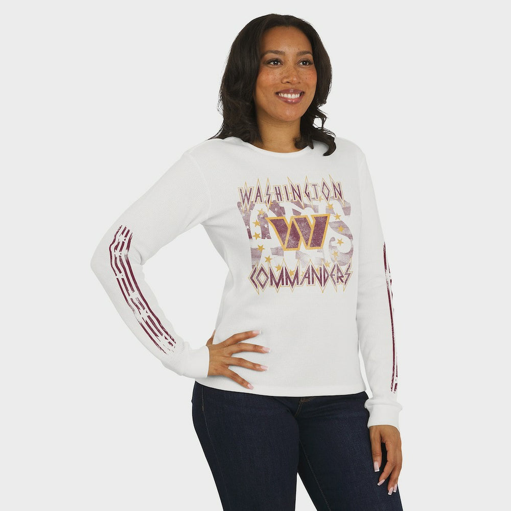 Washington Commanders WEAR by Erin Andrews Women's Graphic Waffle Long-Sleeve T-Shirt White