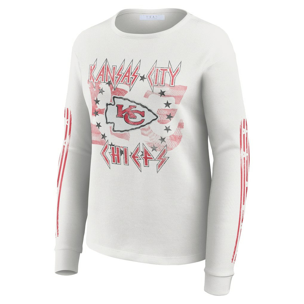 Kansas City Chiefs WEAR by Erin Andrews Women's Graphic Waffle Long-Sleeve T-Shirt White