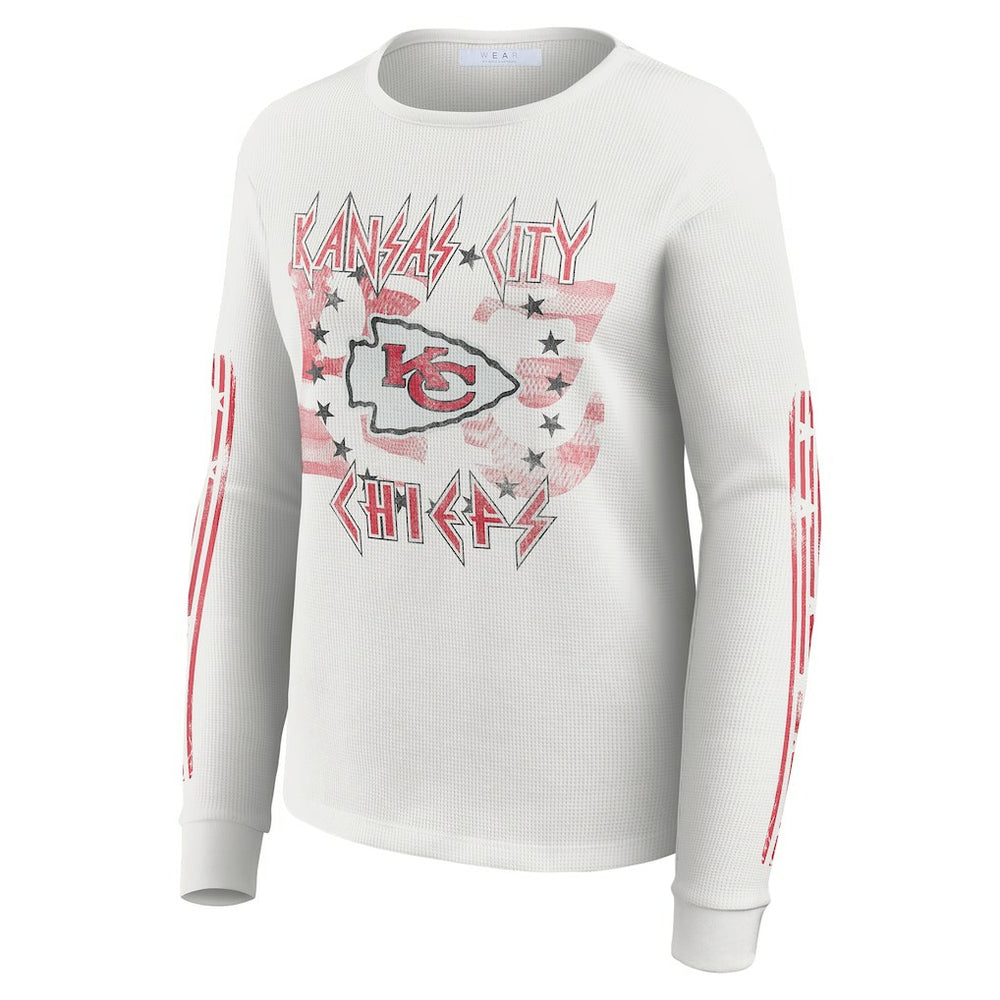 Kansas City Chiefs WEAR by Erin Andrews Women's Graphic Waffle Long-Sleeve T-Shirt White