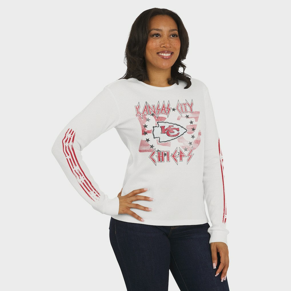 Kansas City Chiefs WEAR by Erin Andrews Women's Graphic Waffle Long-Sleeve T-Shirt White
