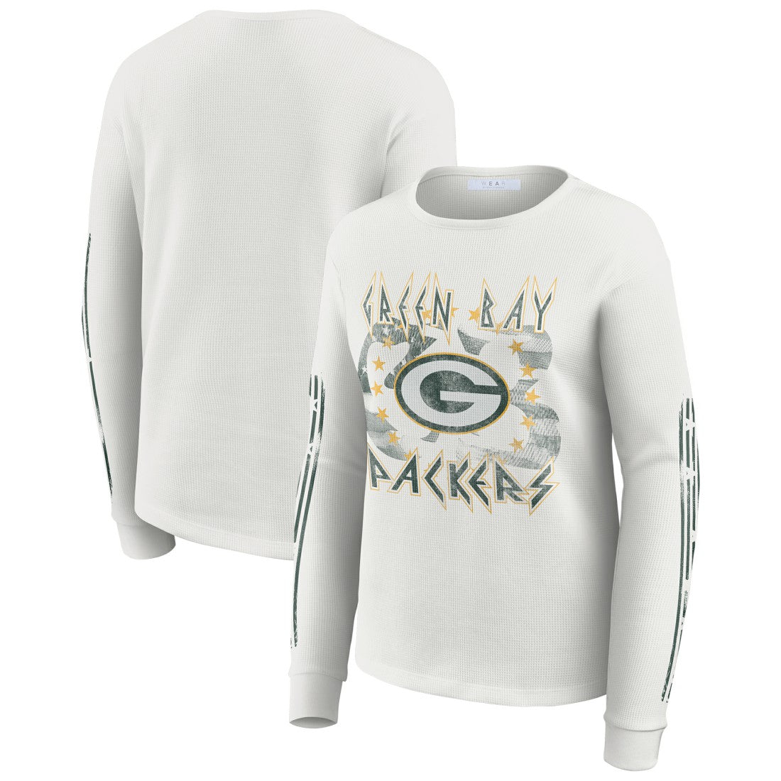 Green Bay Packers WEAR by Erin Andrews Women's Graphic Waffle Long-Sleeve T-Shirt White