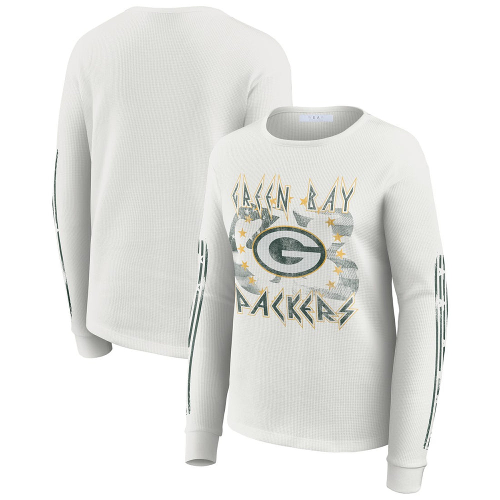 Green Bay Packers WEAR by Erin Andrews Women's Graphic Waffle Long-Sleeve T-Shirt White