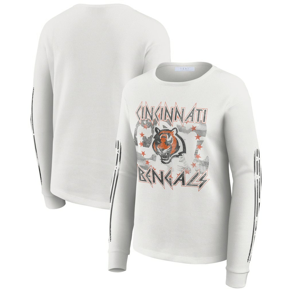 Cincinnati Bengals WEAR by Erin Andrews Women's Graphic Waffle Long-Sleeve T-Shirt White