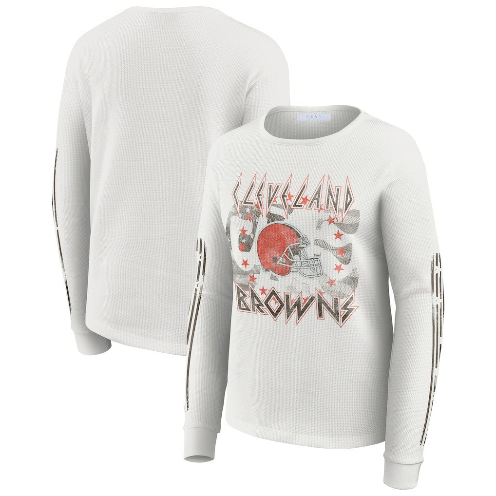 Cleveland Browns WEAR by Erin Andrews Women's Graphic Waffle Long-Sleeve T-Shirt White