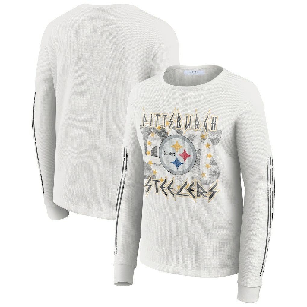 Pittsburgh Steelers WEAR by Erin Andrews Women's Graphic Waffle Long-Sleeve T-Shirt White