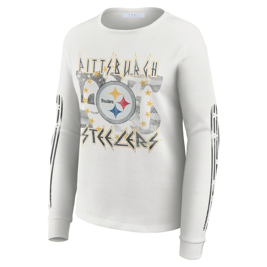 Pittsburgh Steelers WEAR by Erin Andrews Women's Graphic Waffle Long-Sleeve T-Shirt White