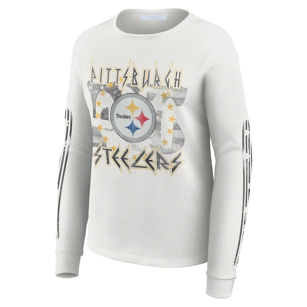 Pittsburgh Steelers WEAR by Erin Andrews Women's Graphic Waffle Long-Sleeve T-Shirt White