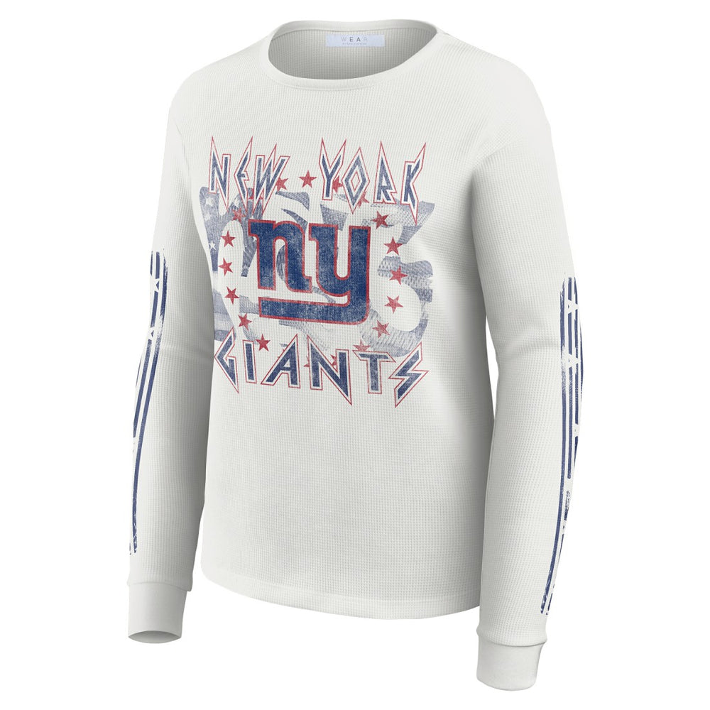 New York Giants WEAR by Erin Andrews Women's Graphic Waffle Long-Sleeve T-Shirt White