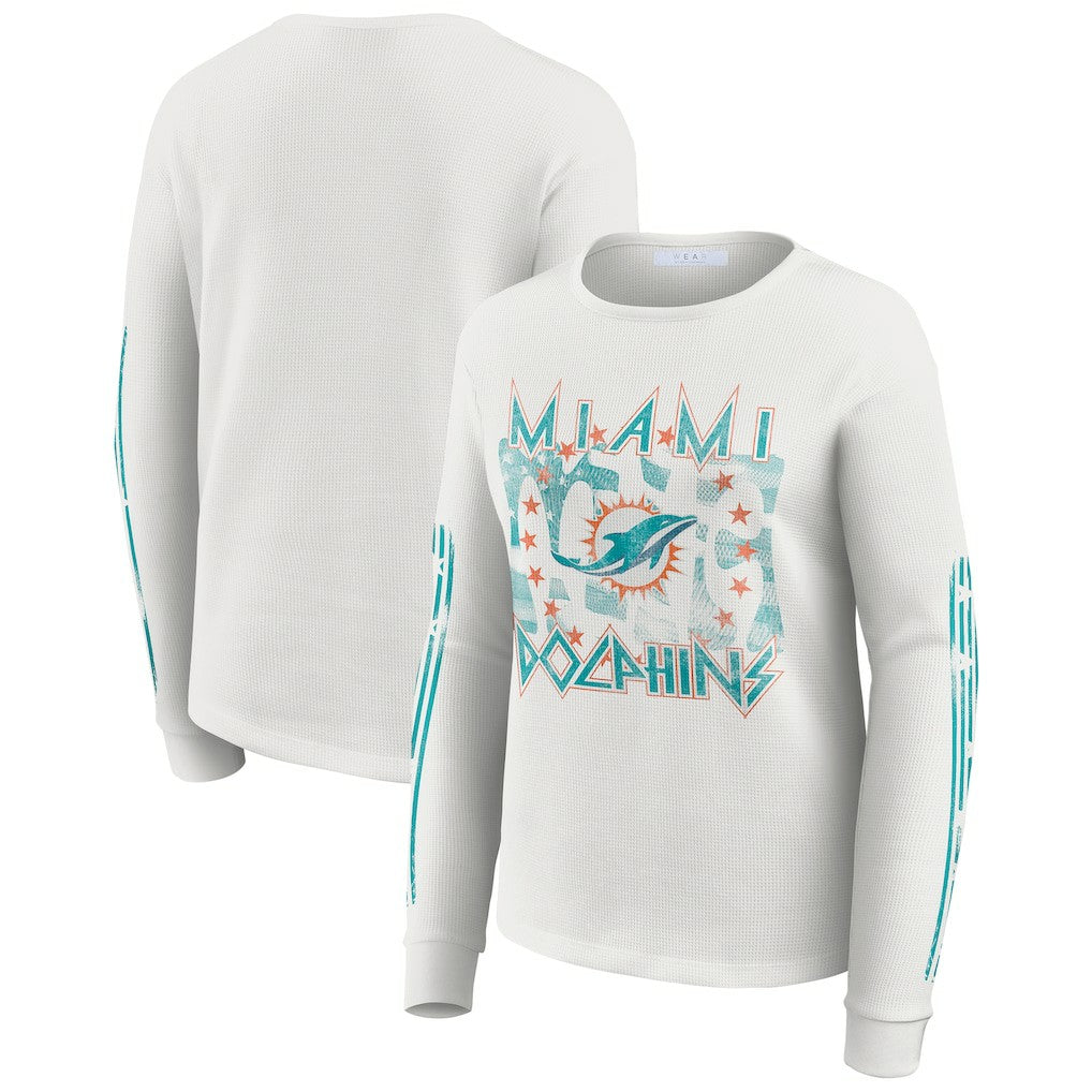 Miami Dolphins WEAR by Erin Andrews Women's Graphic Waffle Long-Sleeve T-Shirt White