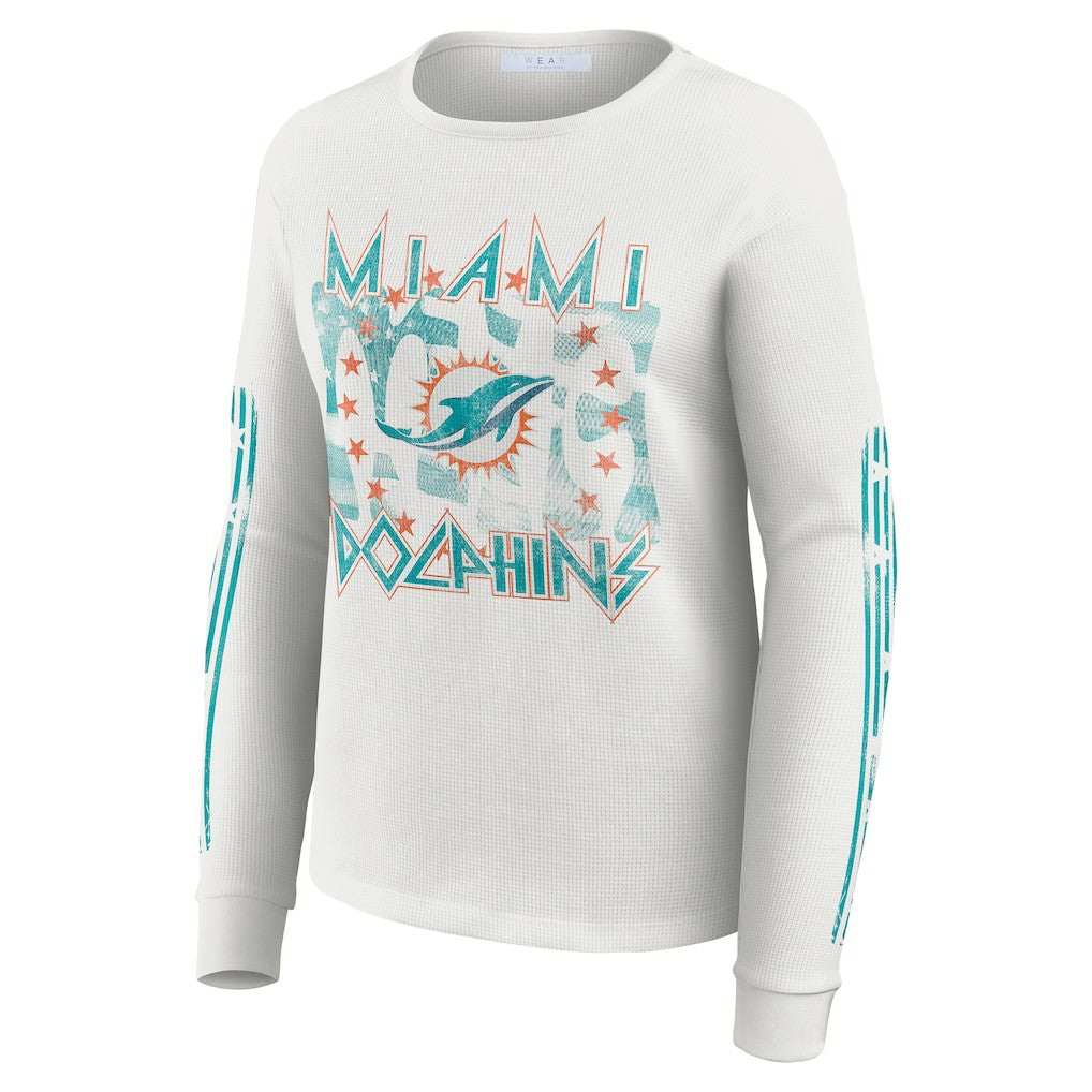 Miami Dolphins WEAR by Erin Andrews Women's Graphic Waffle Long-Sleeve T-Shirt White