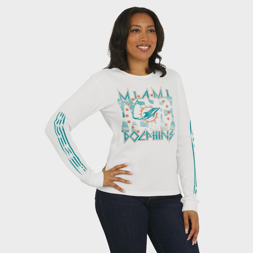 Miami Dolphins WEAR by Erin Andrews Women's Graphic Waffle Long-Sleeve T-Shirt White