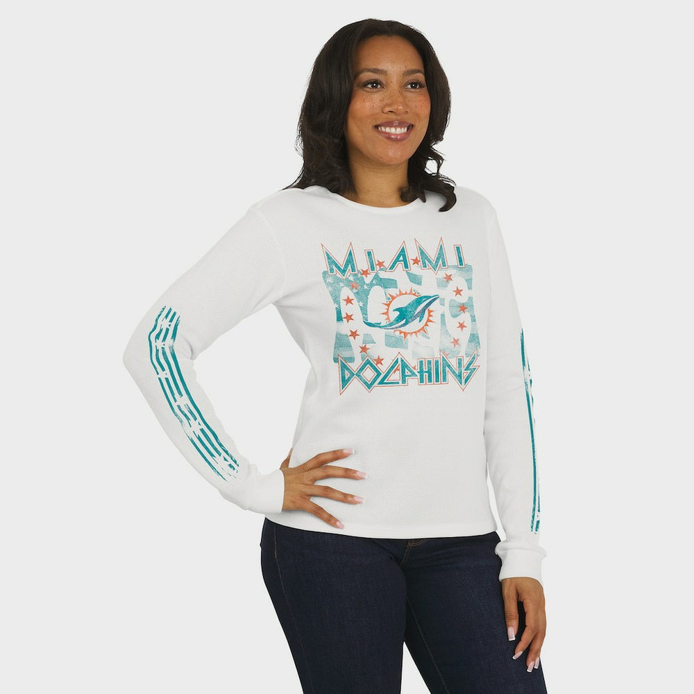 Miami Dolphins WEAR by Erin Andrews Women's Graphic Waffle Long-Sleeve T-Shirt White