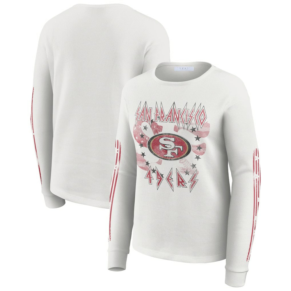 San Francisco 49ers WEAR by Erin Andrews Women's Graphic Waffle Long-Sleeve T-Shirt White