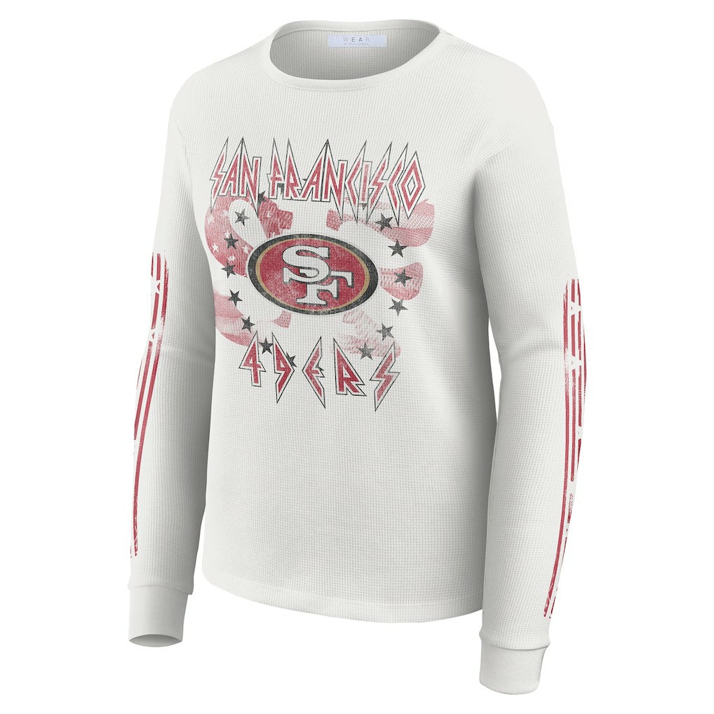 San Francisco 49ers WEAR by Erin Andrews Women's Graphic Waffle Long-Sleeve T-Shirt White