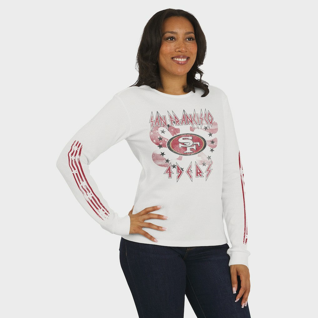 San Francisco 49ers WEAR by Erin Andrews Women's Graphic Waffle Long-Sleeve T-Shirt White