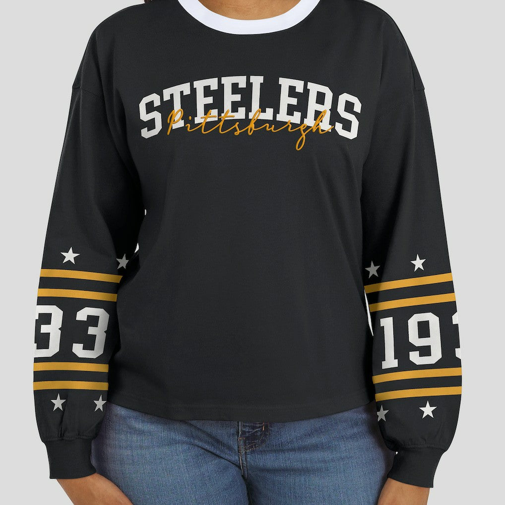 Pittsburgh Steelers WEAR by Erin Andrews Women's Sport Long-Sleeve T-Shirt Black