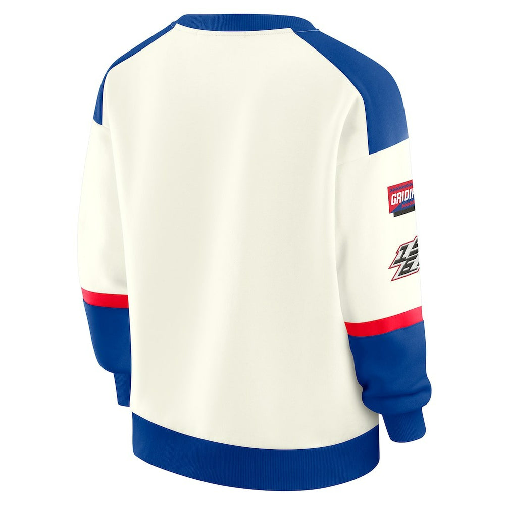 Buffalo Bills WEAR by Erin Andrews Women's Racing Crew V-Neck Sweatshirt Cream