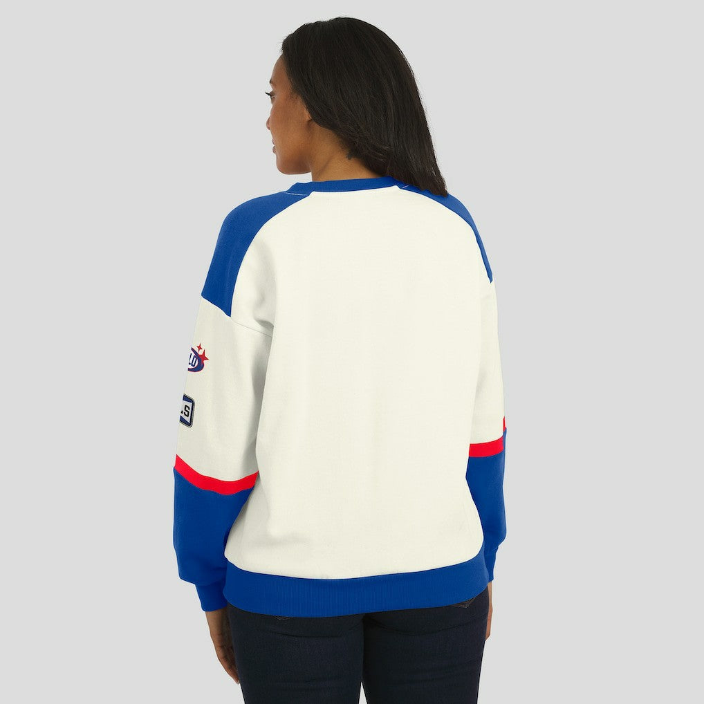 Buffalo Bills WEAR by Erin Andrews Women's Racing Crew V-Neck Sweatshirt Cream