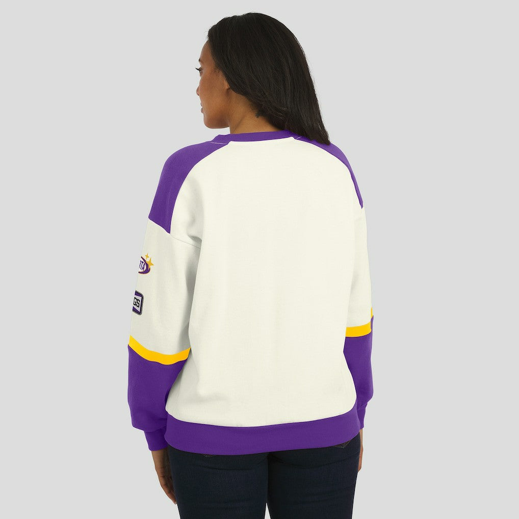 Minnesota Vikings WEAR by Erin Andrews Women's Racing Crew V-Neck Sweatshirt Cream