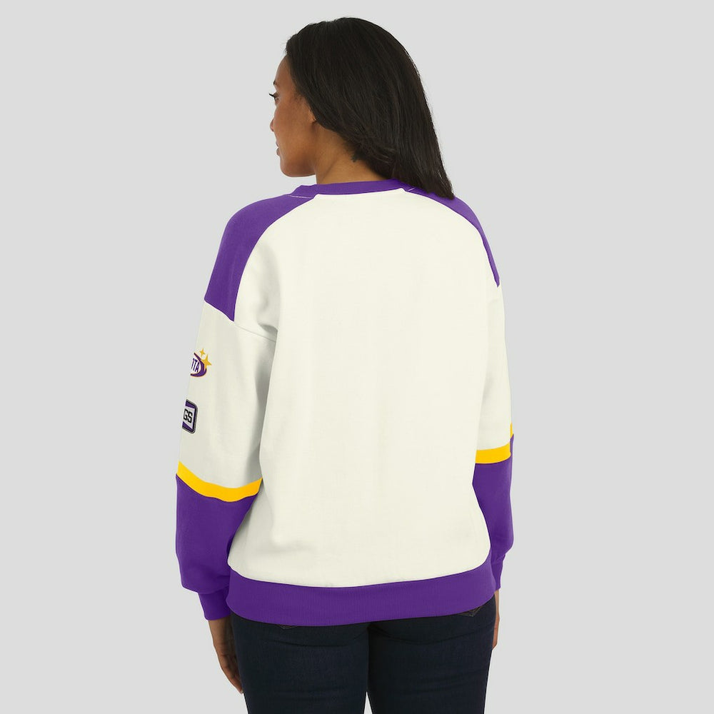 Minnesota Vikings WEAR by Erin Andrews Women's Racing Crew V-Neck Sweatshirt Cream