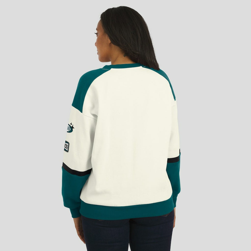 Philadelphia Eagles WEAR by Erin Andrews Women's Racing Crew V-Neck Sweatshirt Cream