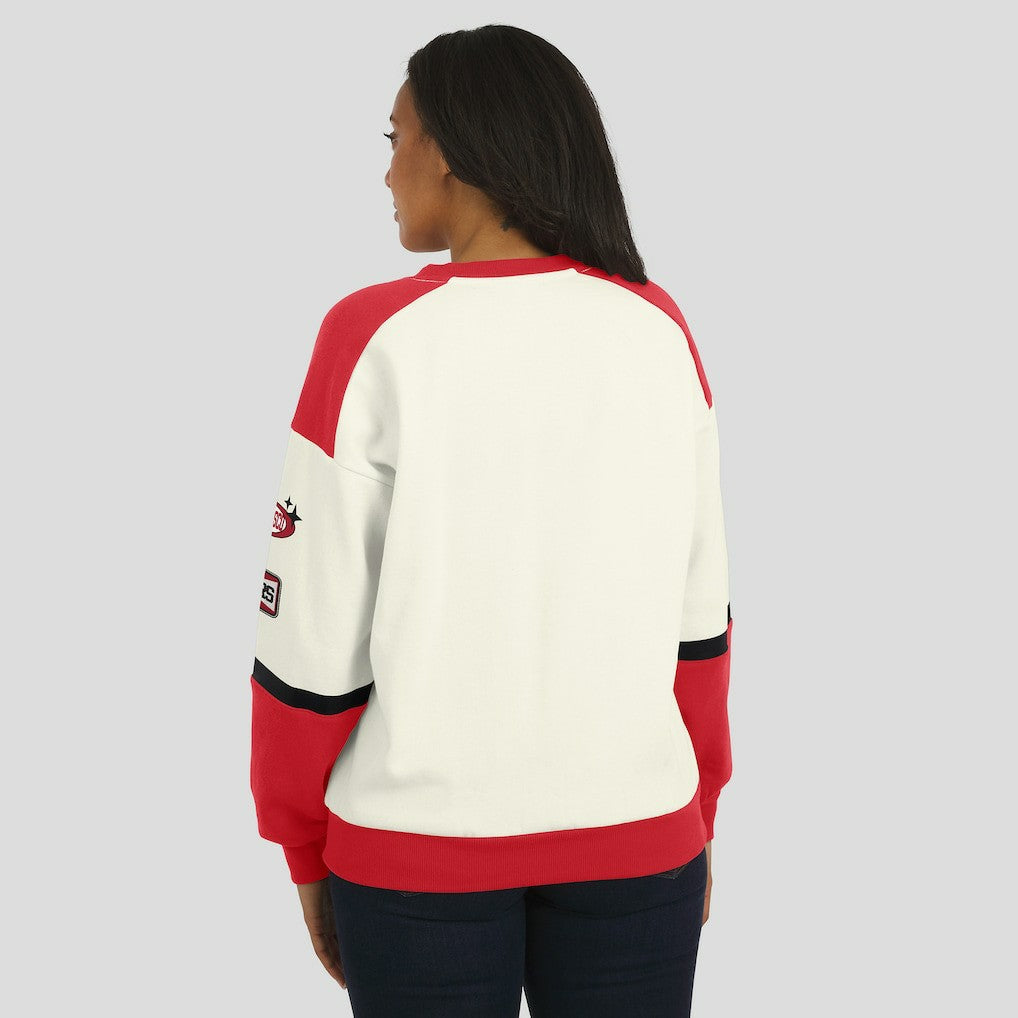 San Francisco 49ers WEAR by Erin Andrews Women's Racing Crew V-Neck Sweatshirt Cream