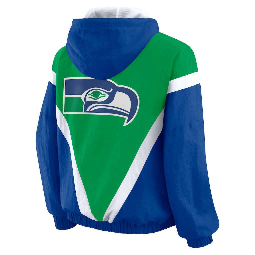 Seattle Seahawks WEAR by Erin Andrews Women's Plus Size Retro Crinkle Full-Zip Hoodie Windbreaker Jacket Kelly Green/Royal