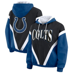 Indianapolis Colts WEAR by Erin Andrews Women's Plus Size Retro Crinkle Full-Zip Hoodie Windbreaker Jacket Black/Royal