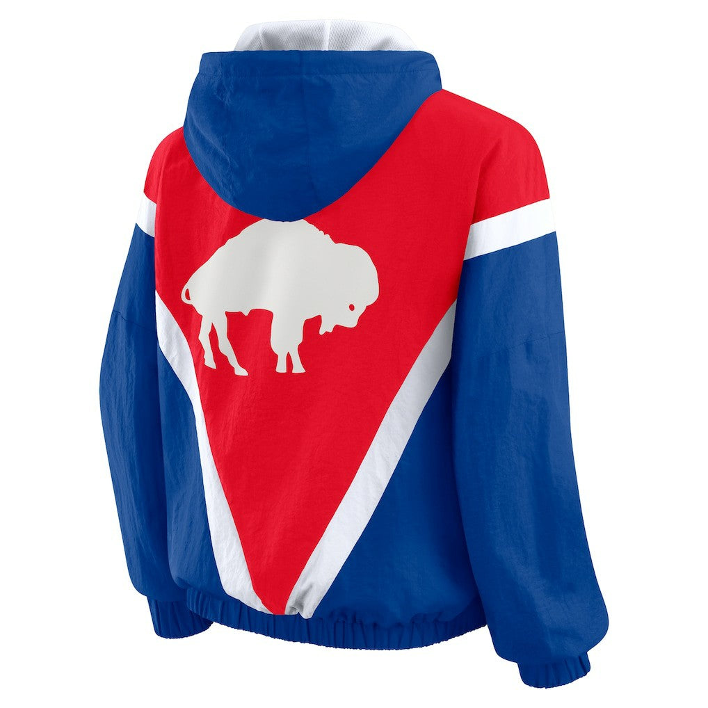 Buffalo Bills WEAR by Erin Andrews Women's Plus Size Retro Crinkle Full-Zip Hoodie Windbreaker Jacket Red/Royal