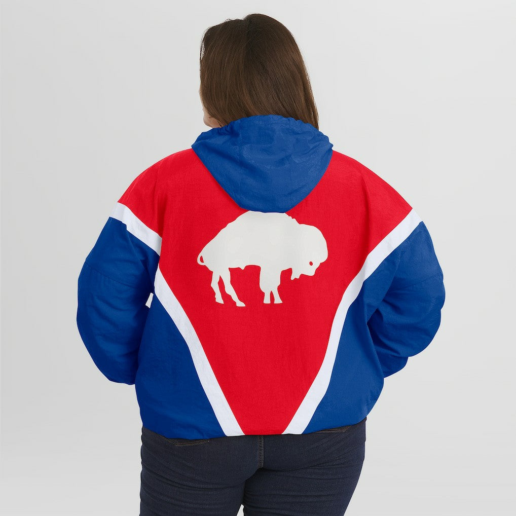 Buffalo Bills WEAR by Erin Andrews Women's Plus Size Retro Crinkle Full-Zip Hoodie Windbreaker Jacket Red/Royal
