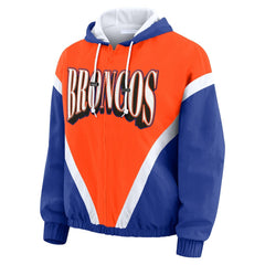 Denver Broncos WEAR by Erin Andrews Women's Plus Size Retro Crinkle Full-Zip Hoodie Windbreaker Jacket Orange/Royal