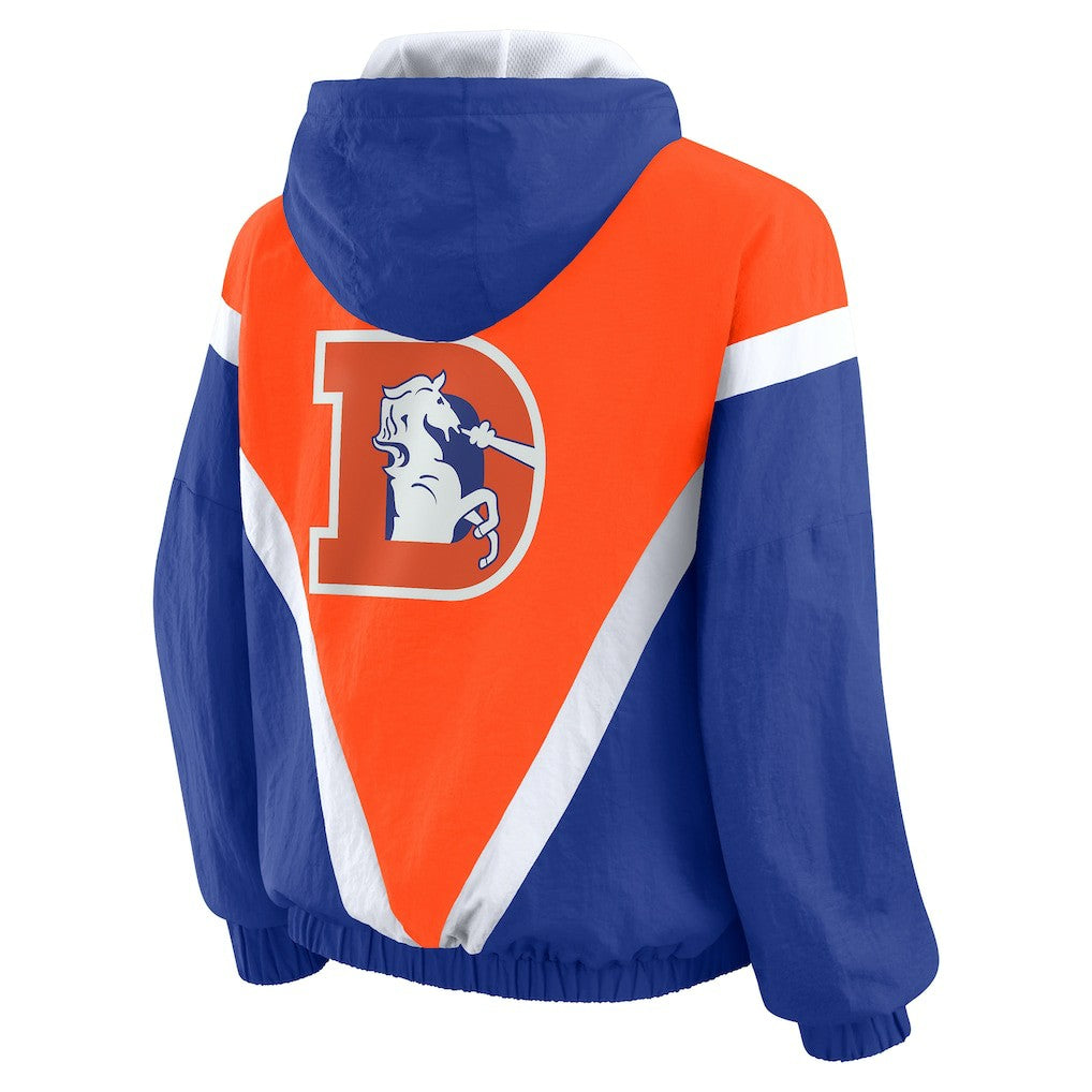 Denver Broncos WEAR by Erin Andrews Women's Plus Size Retro Crinkle Full-Zip Hoodie Windbreaker Jacket Orange/Royal