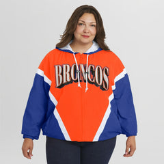 Denver Broncos WEAR by Erin Andrews Women's Plus Size Retro Crinkle Full-Zip Hoodie Windbreaker Jacket Orange/Royal
