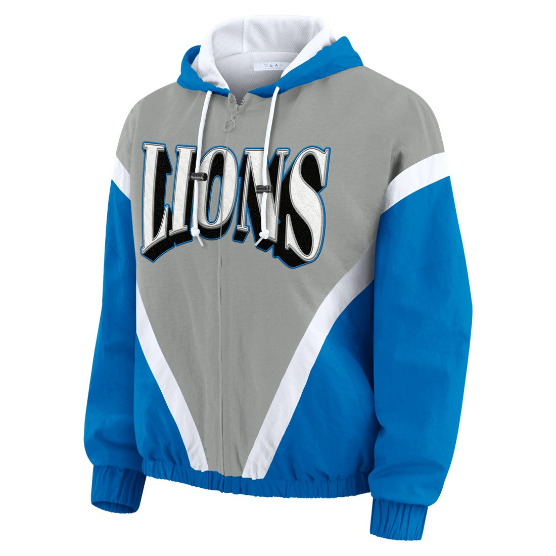 Detroit Lions WEAR by Erin Andrews Women's Plus Size Retro Crinkle Full-Zip Hoodie Windbreaker Jacket Blue/Gray