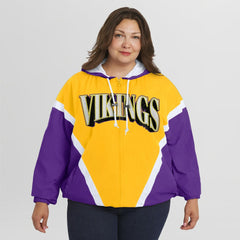 Minnesota Vikings WEAR by Erin Andrews Women's Plus Size Retro Crinkle Full-Zip Hoodie Windbreaker Jacket Gold/Purple
