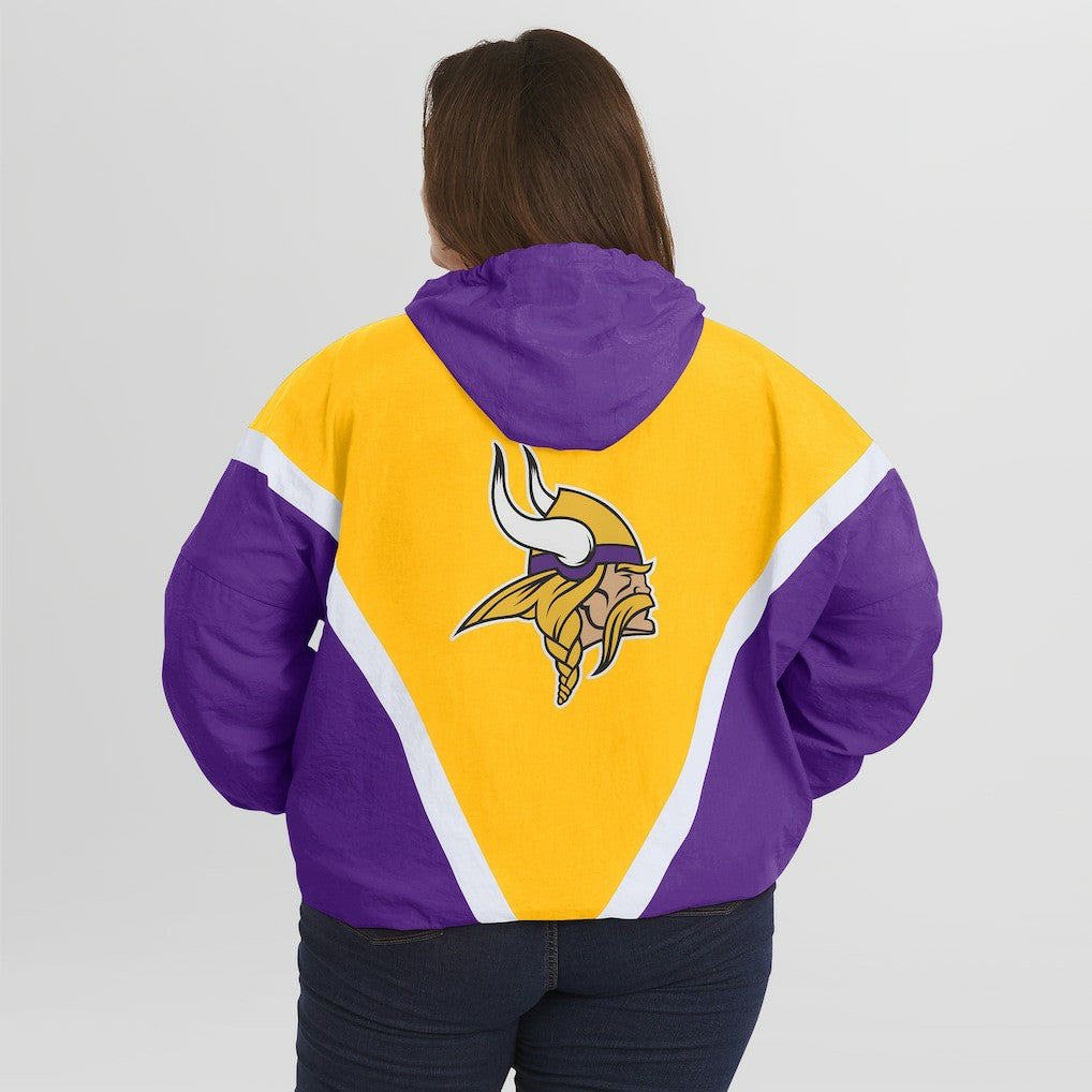 Minnesota Vikings WEAR by Erin Andrews Women's Plus Size Retro Crinkle Full-Zip Hoodie Windbreaker Jacket Gold/Purple