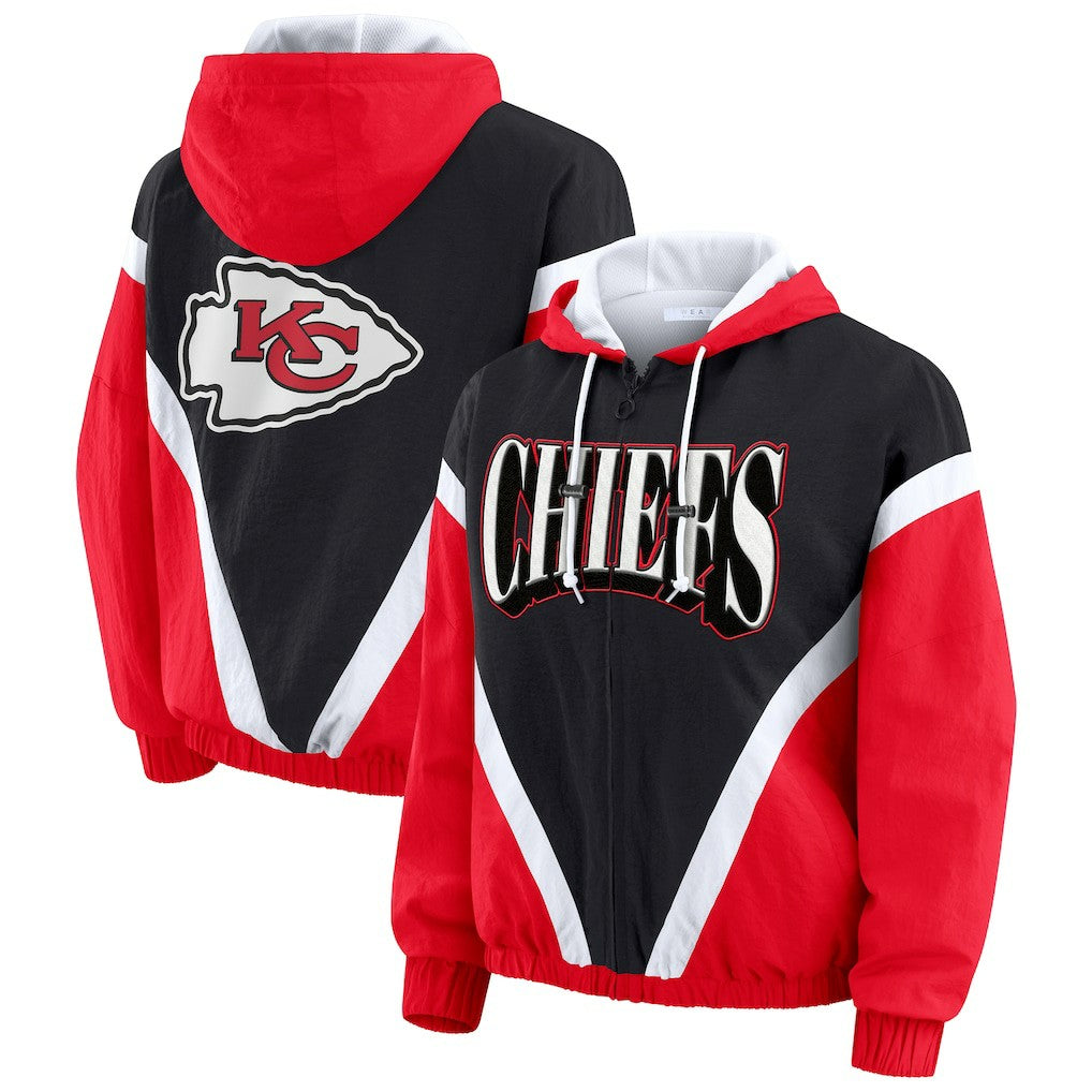 Kansas City Chiefs WEAR by Erin Andrews Women's Plus Size Retro Crinkle Full-Zip Hoodie Windbreaker Jacket Red/Black
