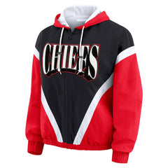 Kansas City Chiefs WEAR by Erin Andrews Women's Plus Size Retro Crinkle Full-Zip Hoodie Windbreaker Jacket Red/Black