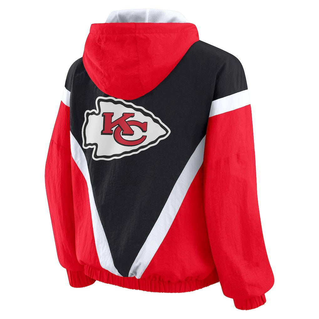 Kansas City Chiefs WEAR by Erin Andrews Women's Plus Size Retro Crinkle Full-Zip Hoodie Windbreaker Jacket Red/Black