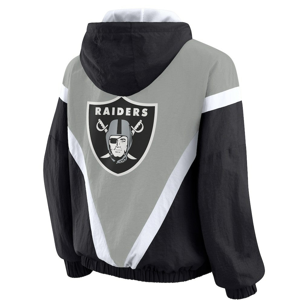 Las Vegas Raiders WEAR by Erin Andrews Women's Plus Size Retro Crinkle Full-Zip Hoodie Windbreaker Jacket Black/Gray