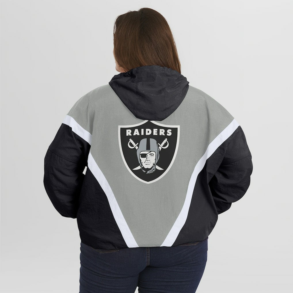 Las Vegas Raiders WEAR by Erin Andrews Women's Plus Size Retro Crinkle Full-Zip Hoodie Windbreaker Jacket Black/Gray