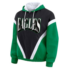 Philadelphia Eagles WEAR by Erin Andrews Women's Plus Size Retro Crinkle Full-Zip Hoodie Windbreaker Jacket Kelly Green/Black