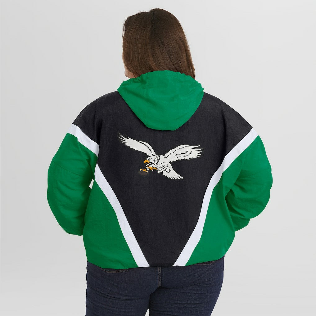 Philadelphia Eagles WEAR by Erin Andrews Women's Plus Size Retro Crinkle Full-Zip Hoodie Windbreaker Jacket Kelly Green/Black